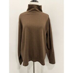 Lands' End Brown Turtleneck Long Sleeve Shirt Women’s XL 100% Cotton